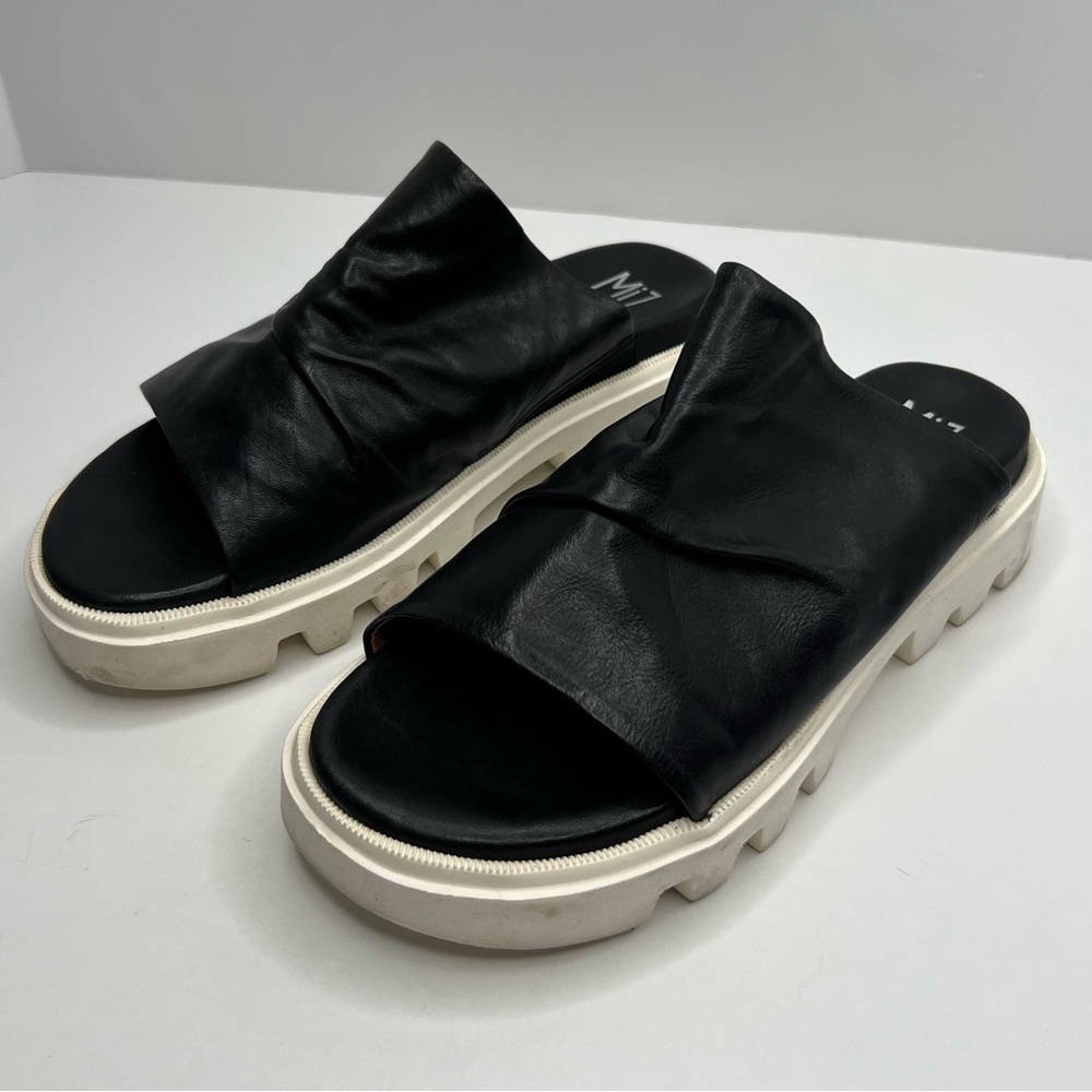 Miz Mooz Plymouth Leather Wedge Sandal Black Size EU 38